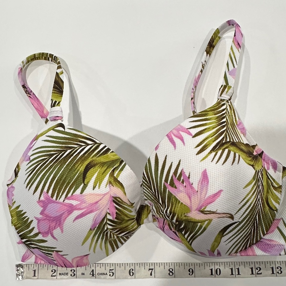 Shade & Shore White Ruched Purple Floral Bikini Top 38 D. - Picture 6 of 10